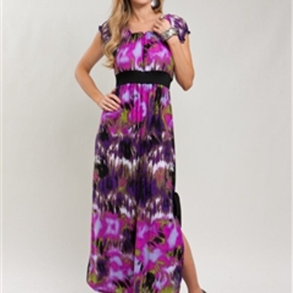 NWT XXL Roman Fashion Purple Black Tye Dye Long Maxi Dress Empire Comfortable